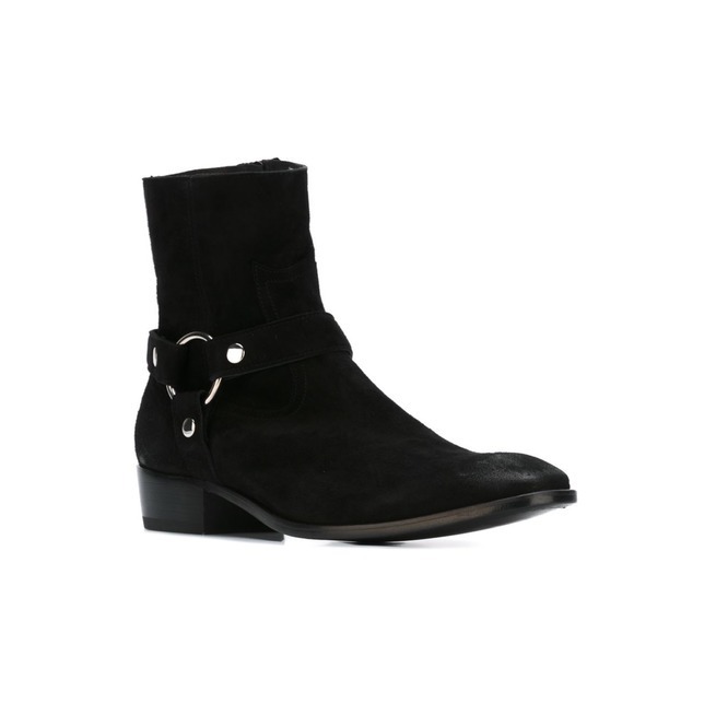 NEW Handmade Black Ankle High Boots, Men's Dress Designer Formal Suede Buckle Bo