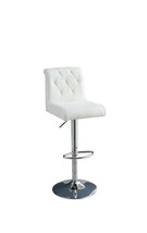 2 Set Adjustable Bar stool Gas lift Chair White Faux Leather Tufted Chrome Base - £220.92 GBP
