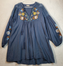 Altar&#39;d State Blouse Top Womens Size Medium Navy 100% Rayon Long Sleeve V Neck - £15.35 GBP