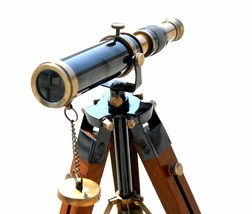 Nautical Black Antique Design Telescope W/Wooden Brown Tripod Handmade g... - $169.78
