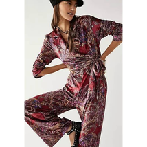 New Free People Delphine Velvet Jumpsuit  $178 MEDIUM  Wine - £82.73 GBP