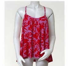Loft Tank Top Womens XL Floral Pink Red Rayon Crepe Flounced Spaghetti S... - $14.38