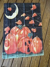 Halloween House Flag Pumpkins Leaves Moon Kathy Hatch Vintage 2000 40 X 28 - £12.51 GBP