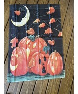 Halloween House Flag Pumpkins Leaves Moon Kathy Hatch Vintage 2000 40 X 28 - £12.48 GBP