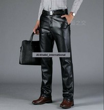 Black Office Lambskin Outfit Men Fit Slim Real Leather Pant Leg Trouser ... - £82.85 GBP