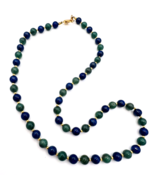 Vintage Blue Lapis Lazuli Green Chrysocolla Beaded Stone Necklace 24 in - $127.67 CAD