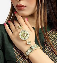 Kundan Hathphool Bracelete Kada Kangan Chudi Ehnic Hand Harness Jewelry Set C - £18.24 GBP