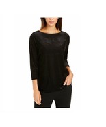 Charter Club Womens Small Black 3/4 Sleeve Textured Boat Neck Lined Top ... - £19.69 GBP