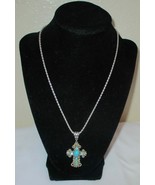 Turquoise Cross Pendant Necklace Silver Chain 18&quot; N002 - $282.54 MXN
