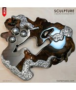 Live Edge Teakwood Stainless Steel Fusion Handmade Modern Contemporary Wall Art  - $469.90