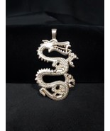 Large Vintage 4&quot; Silver Tone Chinese Asian Style Dragon Serpentine Penda... - $358.86 MXN