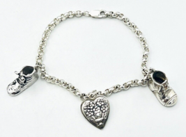 Sterling Silver Rembrandt Baby Bootie We Love You Heart Charm Rolo Bracelet 7 in - £53.94 GBP