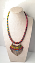 Rainbow Pride Tribal Fashion Brass Tone Necklace 16&quot; Bold Statement Funky Chunky - £12.70 GBP