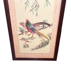 Vintage Asian Pheasant Bird Wall Art Panel Framed Print 44x17.5 Chinoiserie #D image 3