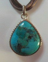 BARSE 925 Silver &amp; Turquoise Pendant Necklace Brown Silk Cord - £62.90 GBP