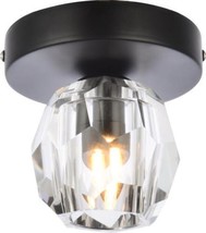 Flush-Mount Ceiling Light EREN 1-Light Crystal Clear Black Glass G9 10W - £102.79 GBP