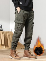 Pantalones Cargo Multibolsillos Polar Grueso Cálido Slim Jogger Térmicos Algodón - £111.07 GBP