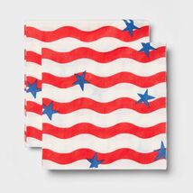 Sun Squad 30ct Stripe Beverage Napkins Red White Disposable Paper Party - $38.57 MXN