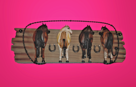 Horses Backside Coat Hat Rack Car House Keys Holder Horseshoes Gift Idea 22”x 8&quot; - £49.02 GBP