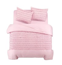 WISELY HOME 3 Piece Ruffle Comforter Brushed Microfiber Set Pink Twin - £37.97 GBP
