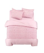 WISELY HOME 3 Piece Ruffle Comforter Brushed Microfiber Set Pink Twin - £37.36 GBP
