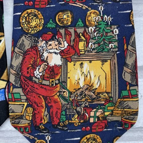 Christmas Ties Lot of 4 Candy Canes Santa Claus Playing Golf Wreaths Holiday Item image 2
