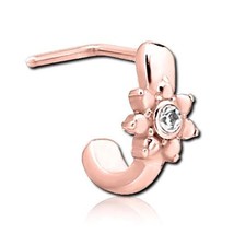 14K Rose Gold-Plated Simulated Diamond Flower Shape L-Bend Nose Hoop Pin 20Gauge - £37.21 GBP