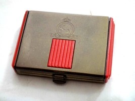 antique UNUSED COTY COMPACT FACE POWDER PUFF brass red accent 2&quot;x1.5&quot; - £52.91 GBP
