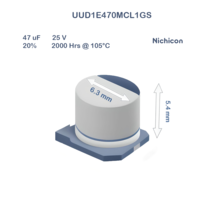 10X UUD1E470MCL1GS Nichicon 47uF 25V 6.3x5.8 Aluminum Electrolytic Capac... - £3.07 GBP