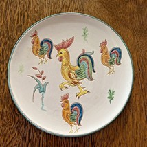 Vintage Pottery Plate Rooster Chickens Handpainted made in Italy 7.75&quot; - $20.00