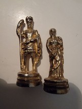 Replacement Chess Pieces Manopoulos Greek Roman Gold Tone King &amp; Queen Mini Fig - £10.76 GBP