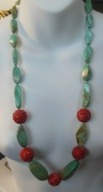 BARSE Massive Turquoise &amp; Carved Coral Necklace W/Sterling Silver Spacers/Clasp - $544.50