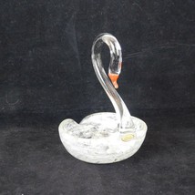Hand Blown Art Glass Swan Czechoslovakia Vintage White Feathers Orange B... - $38.70