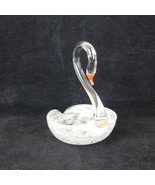 Hand Blown Art Glass Swan Czechoslovakia Vintage White Feathers Orange B... - $38.70