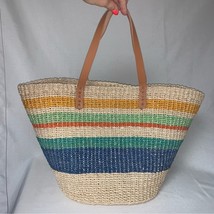 Colorful Rattan Woven Beach Tote Bag Large Summer Striped Raffia Straw T... - £51.59 GBP