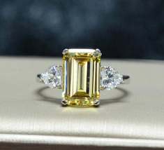 3.80 Ct.w. Emerald Cut Diamond Engagement Ring, Canary Yellow Wedding Ring - £77.32 GBP