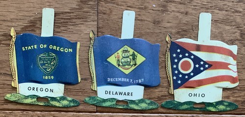 Nabisco Cereal Mini Tin State Flags -- 1959 -- Set of 3 Ohio Delaware Or... - $3.96