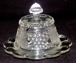 Vtg. Imperial Crystal Glass Butter/ Cheese Ball Dish. Embossed Grapes, l... - £15.49 GBP