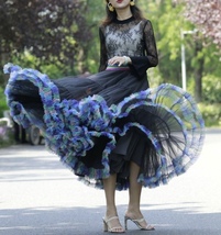 Black A-line Ruffle Layered Tulle Skirt Women Custom Plus Size Ball Gown Skirt image 5