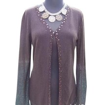 CHICO&#39;S Chicos Brown Sequin Cardigan Knit Top New Beaded Embellished $88... - $35.20