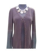CHICO&#39;S Chicos Brown Sequin Cardigan Knit Top New Beaded Embellished $88... - $48.14 CAD