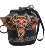 Handmade Leather Bat Coin Purse Wristlet Keychain Gothic Mini Pouch Hall... - $26.37 CAD