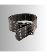 Black Leather Y2K Grommet Belt Vintage M/L Size 34-35 Triple Prong Buckle - €17,26 EUR