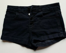 XXI Forever 21 Jean Shorts Size 26 Womens Black Button Fly Denim Cuffed Stretch - £12.45 GBP