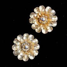 Vintage Multi Layer Flower Earrings Gold Tone Clip Ons 0.8in Diameter - $12.95