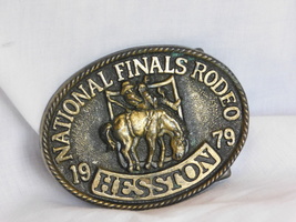 1979 Hesston National Finals Rodeo 3.5&quot; x 2.5&quot; Belt Buckle - £15.16 GBP