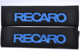 2 pieces (1 PAIR) Recaro Embroidery Seat Belt Cover Pads (Blue on Black ... - $17.99