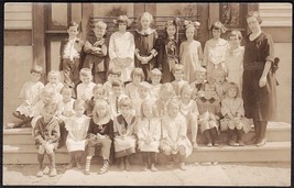 Grade School Children &amp; Teacher Outside School House 1920s RPPC Postcard - £9.79 GBP