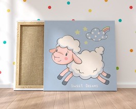 Cute Baby Lamb Nursery Canvas Art Baby Room Wall Art Lamb Nursery Decor Cartoon  - £47.15 GBP