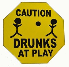 Hand Carved Wooden Caution Drunks At Play Road Warning Sign - £15.77 GBP